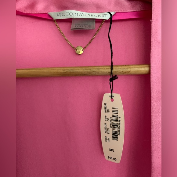 NWT Victoria’s Secret Silk Mini Robe: Pink with Cream Belt & Beaded Buckle M/L - Picture 5 of 16